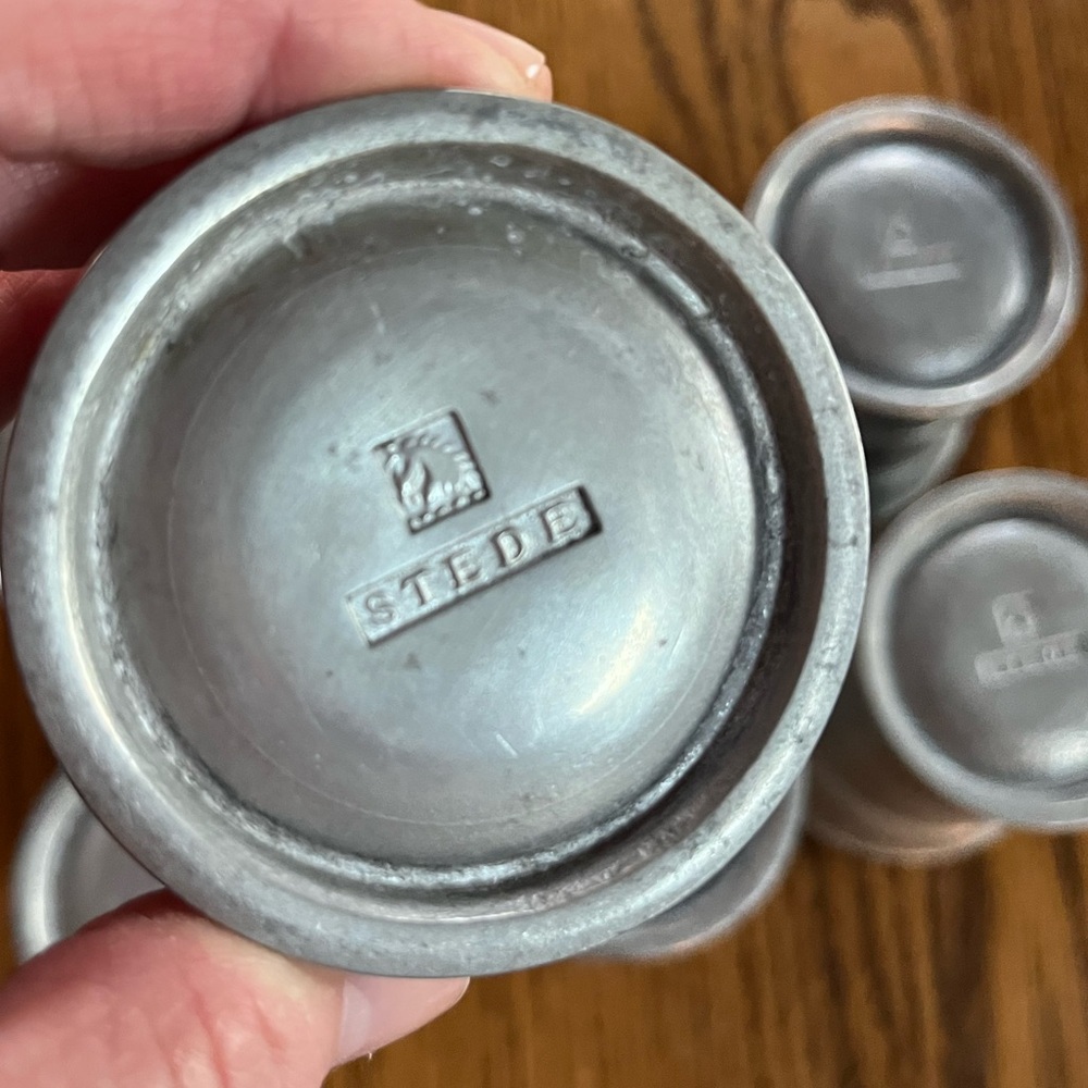 Stede antique pewter tumblers rare set of six flared cups beaker stamped German - Picture 2 of 16